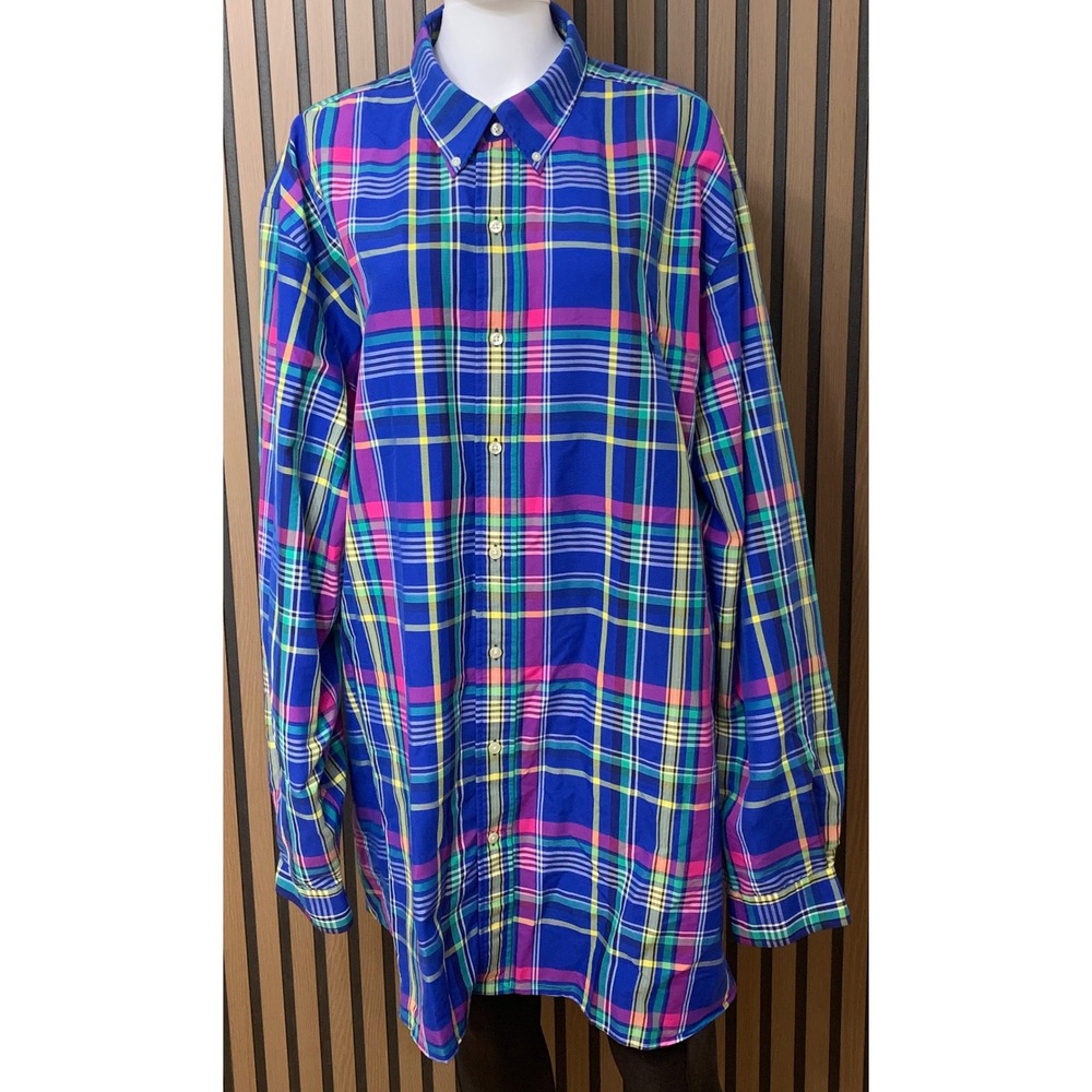 Polo Ralph Lauren Performance Plaid Shirt Men's 2XLT Blue Yellow Long Sleeve